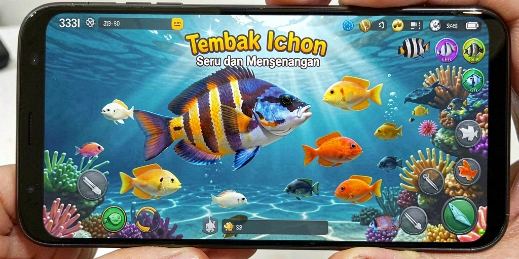 Screenshot gameplay dari 333I yang menunjukkan aksi menembak ikan.