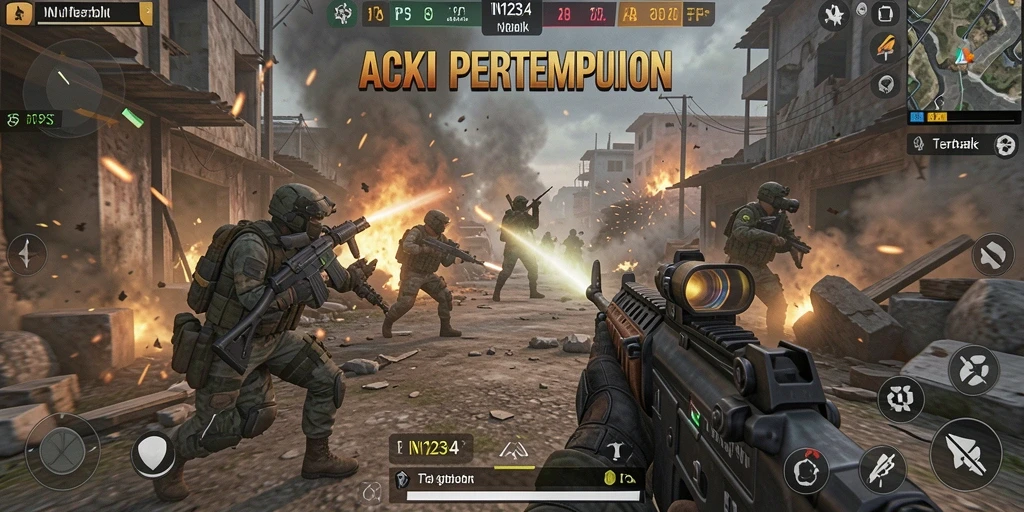 Screenshot gameplay IN1234 menunjukkan aksi pertempuran yang mendebarkan.
