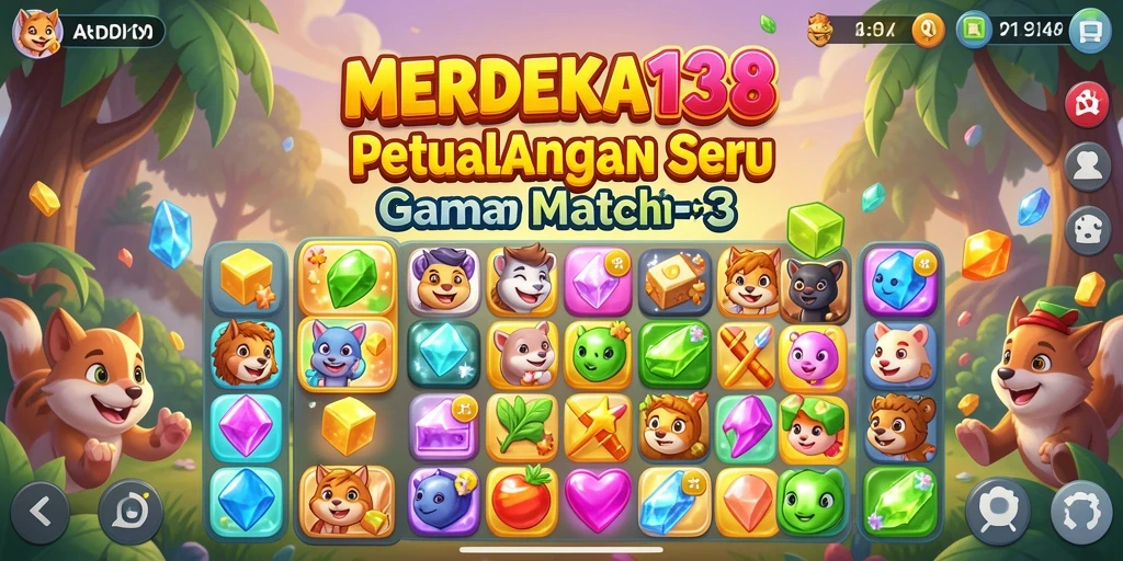 Tampilan gameplay MERDEKA138 dengan aksi match-3 yang seru.