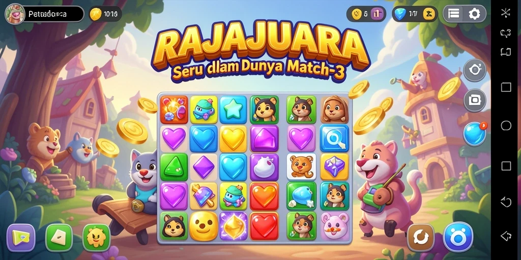 Tampilan gameplay seru dari RAJAJUARA dengan berbagai buah warna-warni.