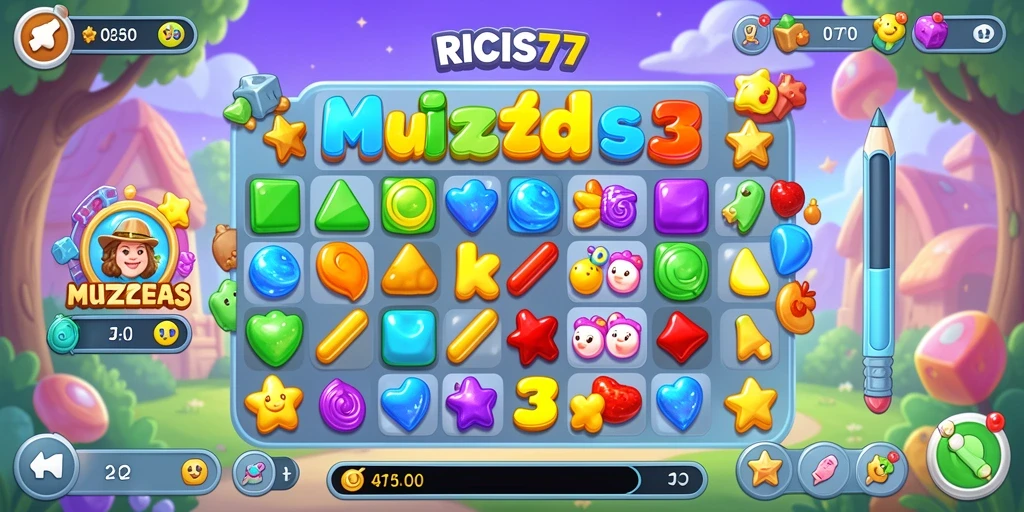 Tangkapan layar dari gameplay RICIS77, menunjukkan keseruan Match-3.