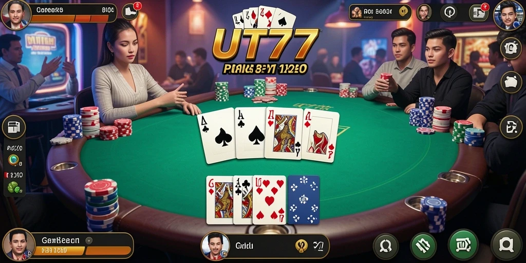 Tampilan gameplay poker yang intens dan mengasyikkan di UT77.